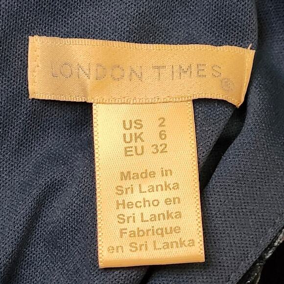 London Times Blue "Crushed Velvet" Choker Neckline With Deep V Dress Size 2 - Picture 4 of 11